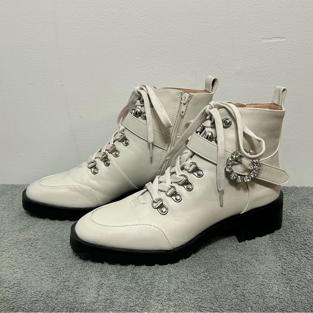 New! Nanette Lepore Irina Jeweled Combat Style Boots - Picture 4 of 15